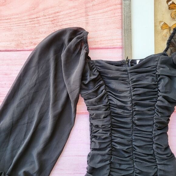 Princess Polly‎ Black Everley Ruched Mesh Fitted Bodycon Mini Dress 4US - Picture 6 of 9